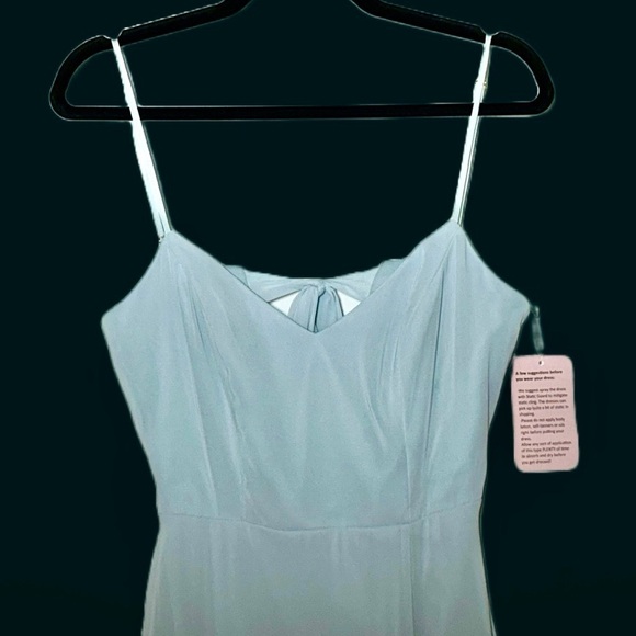 NWT Dessy Collection Tie-Back Cutout Maxi Dress, Front Leg Slit in Mist, Size 4R - Picture 7 of 16